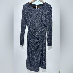 Betsy & Adam Womens Black Silver Metallic Long Sleeve Bodycon Midi Dress Size 2
